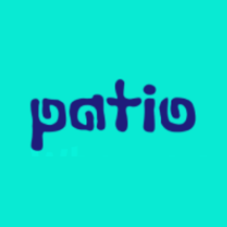 "patio" in a relaxed font, as if hand-written